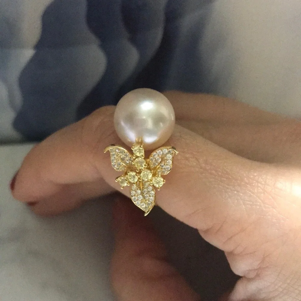 11.5mm Custom Made Genuine Pearl Clover Ring